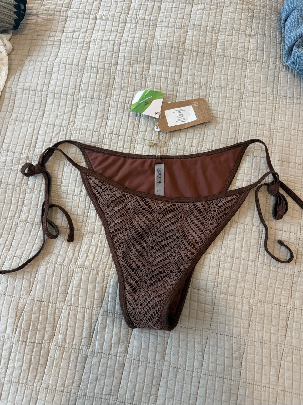 BERLOOK Brown Crochet Tie Bikini - Women Swim